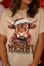 Load image into Gallery viewer, Highland Cow Faux glitter Merry Christmas Tee