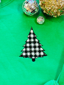 Embroidered Checkered Christmas Tree Sweatshirt