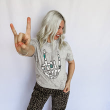 Load image into Gallery viewer, Turquoise Skeleton Peace Sign Graphic Tee