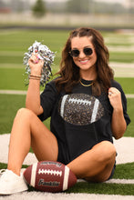 Load image into Gallery viewer, Black Faux Glitter Football Tee