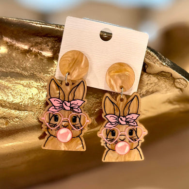 Bubblegum Bunny With Glasses Dangle Earrings