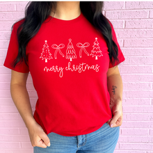 Load image into Gallery viewer, Merry Christmas Trees And Bows Graphic Tee *MARKET DEAL*