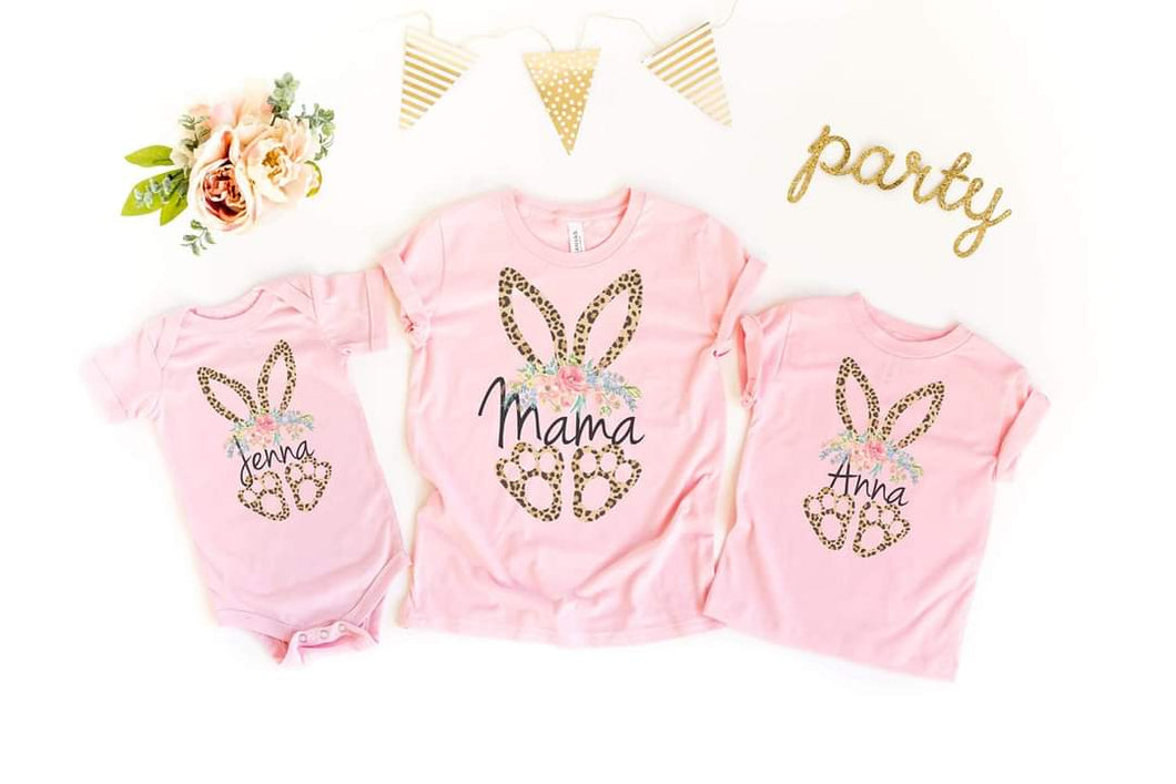 Personalized Leopard Bunny Ears Graphic Tee