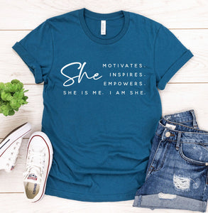 She Motivates Inspires Empowers Graphic Tee