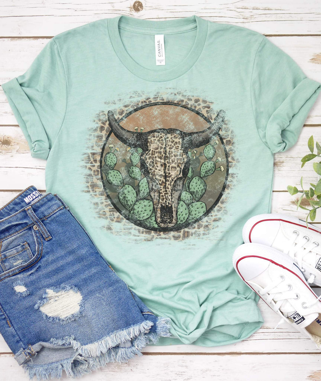 Leopard Cow Skull Graphic Tee