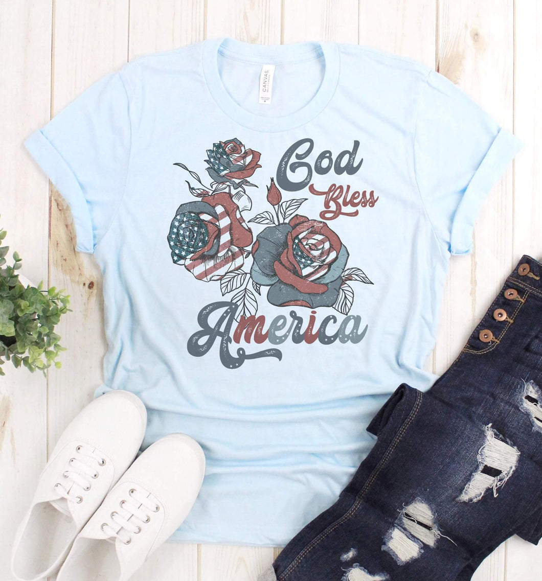 God Bless America Roses Graphic Tee