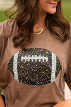 Load image into Gallery viewer, Brown Faux Glitter Football Tee