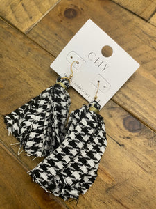 Black Fabric Tassel Earrings