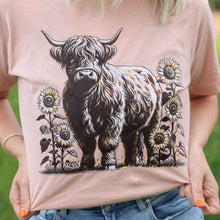 Load image into Gallery viewer, Sunflower Highland Cow Graphic Tee