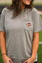 Load image into Gallery viewer, Football Smiley Embroidered Pocket Pick Your Color Tee