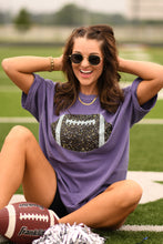 Load image into Gallery viewer, Grape Faux Glitter Football Tee