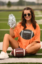 Load image into Gallery viewer, Orange Faux Glitter Football Tee