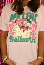 Load image into Gallery viewer, Don’t Stop Believin’ Santa Mommy &amp; Me Tee