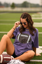 Load image into Gallery viewer, Grape Faux Glitter Football Tee