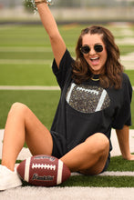 Load image into Gallery viewer, Black Faux Glitter Football Tee