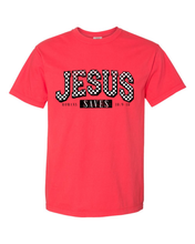 Load image into Gallery viewer, Checkered Jesus Saves Graphic Tee D-1105