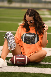 Orange Faux Glitter Football Tee