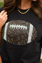 Load image into Gallery viewer, Black Faux Glitter Football Tee