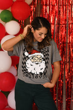 Load image into Gallery viewer, Gray Don’t Stop Believin Santa Tee