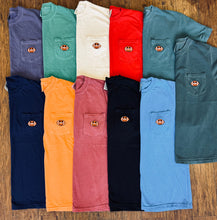 Load image into Gallery viewer, Football Smiley Embroidered Pocket Pick Your Color Tee