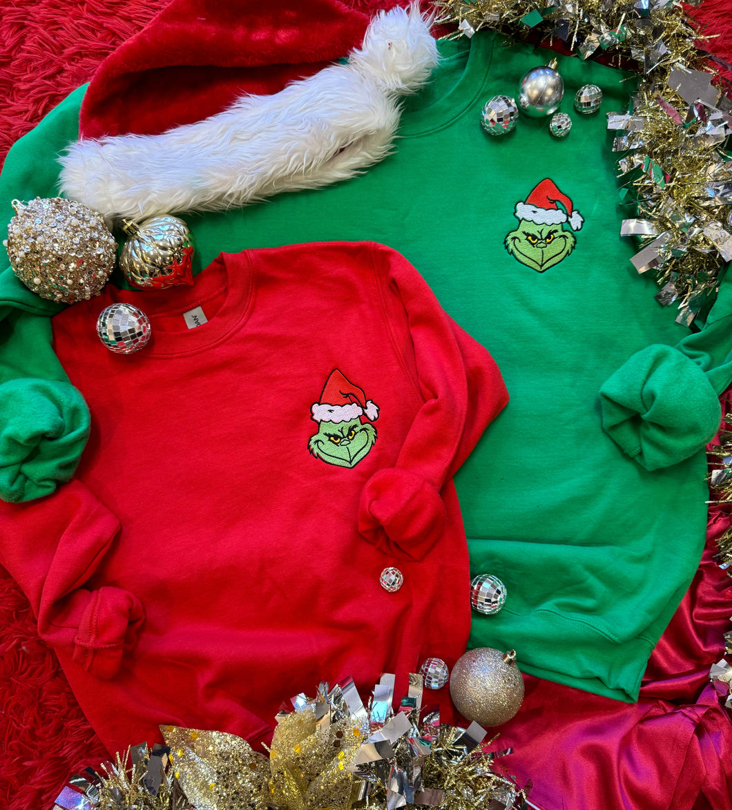 Grinch Head Embroidered Mommy & Me Sweatshirts