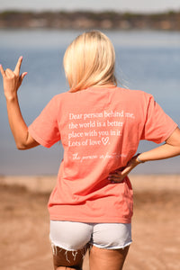 **ON SALE** RTS Dear Person Tee- BRIGHT SALMON / White Ink