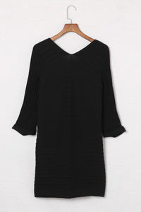 Black Ribbed Open Cardigan