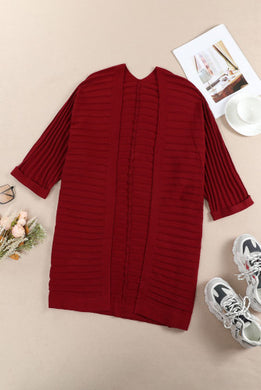 Red Ribbed Open Cardigan