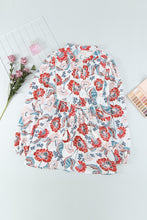 Load image into Gallery viewer, Red and Blue Floral Woven Peasant Top