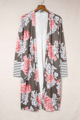 Willow Brown Striped Cuff Floral Cardigan