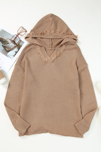 V Neck Ribbed Drop Shoulder Sweater