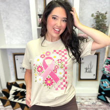 Load image into Gallery viewer, Floral Breast Cancer Ribbon Graphic Tee
