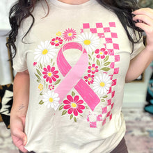 Load image into Gallery viewer, Floral Breast Cancer Ribbon Graphic Tee