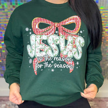 Load image into Gallery viewer, Plaid Bow Jesus Is The Reason Graphic Crewneck D-1062