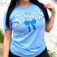 Load image into Gallery viewer, Blue Floral Mama with Bow Graphic Tee
