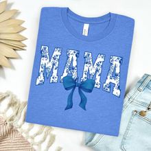Load image into Gallery viewer, Blue Floral Mama with Bow Graphic Tee