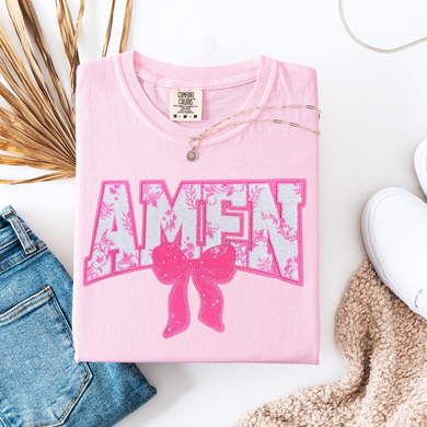 Amen (Pink) Chenille Patch Graphic Tee