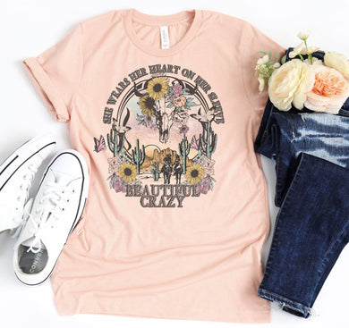 Beautiful Crazy Cow Skull Graphic Tee