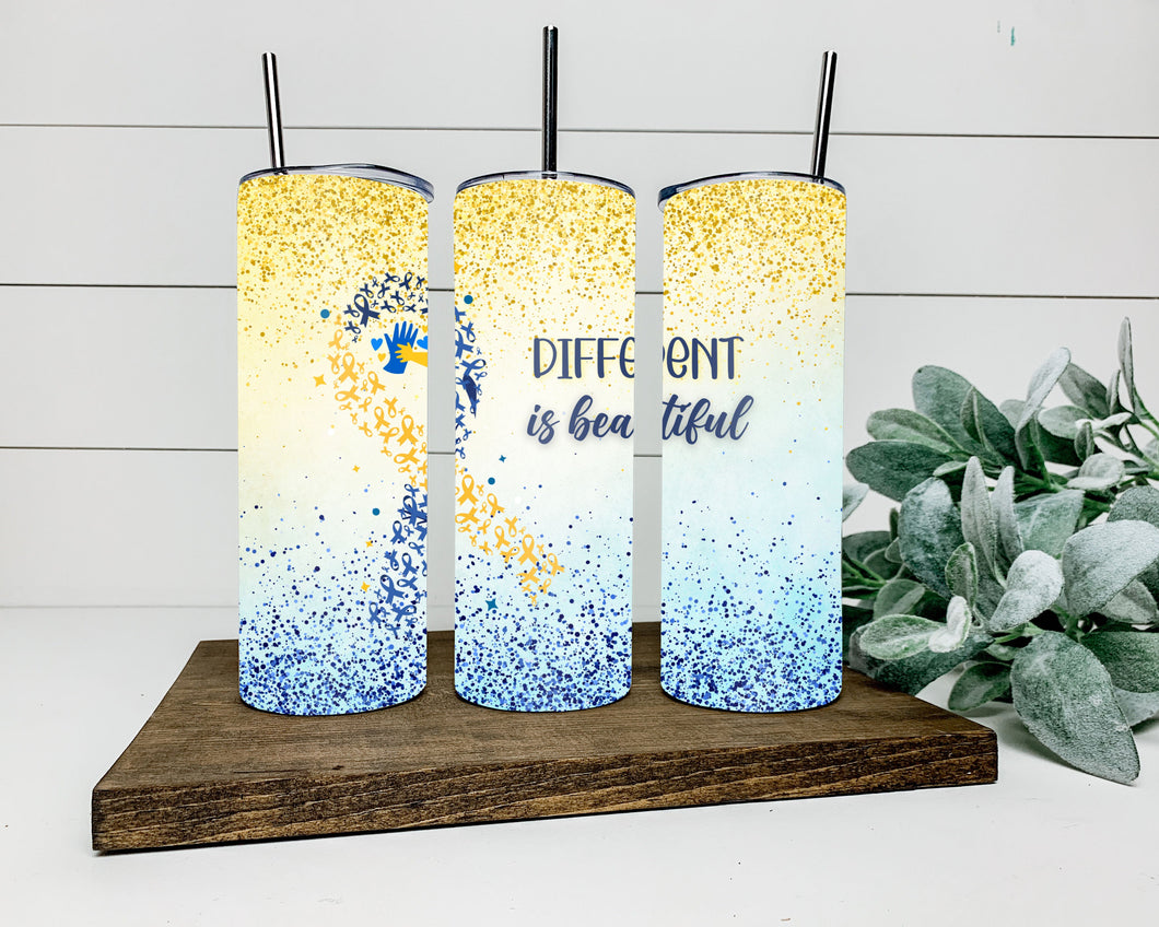 Different Is Beautiful Down Syndrome Awareness Tumbler