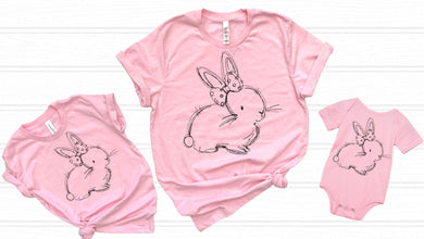 Easter Bunny Sketch With Bow Family Matching Graphic Tee