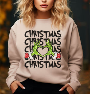 Christmas Grinchy Heart Hands Graphic Tee