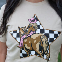 Load image into Gallery viewer, FestiviTees Women - Apparel - Shirts - T-Shirts Cowgirl Checkerboard Star Soft Graphic Tee