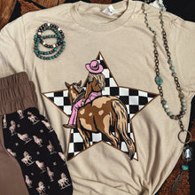 Load image into Gallery viewer, FestiviTees Women - Apparel - Shirts - T-Shirts Cowgirl Checkerboard Star Soft Graphic Tee