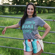 Load image into Gallery viewer, FestiviTees Women - Apparel - Shirts - T-Shirts Cowprint Turquoise Mama Soft Graphic Tee
