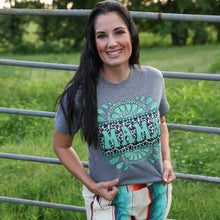 Load image into Gallery viewer, FestiviTees Women - Apparel - Shirts - T-Shirts Cowprint Turquoise Mama Soft Graphic Tee