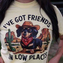 Load image into Gallery viewer, FestiviTees Women - Apparel - Shirts - T-Shirts Friends in Low Places Cowboy Dog Soft Graphic Tee