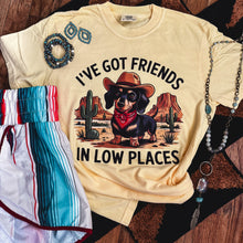 Load image into Gallery viewer, FestiviTees Women - Apparel - Shirts - T-Shirts Friends in Low Places Cowboy Dog Soft Graphic Tee