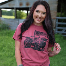 Load image into Gallery viewer, FestiviTees Women - Apparel - Shirts - T-Shirts Highland Cow Flag Tractor Soft Graphic Tee