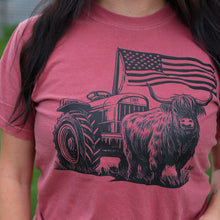 Load image into Gallery viewer, FestiviTees Women - Apparel - Shirts - T-Shirts Highland Cow Flag Tractor Soft Graphic Tee