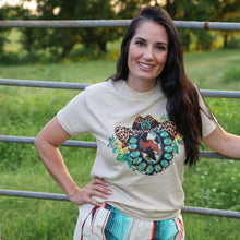 Load image into Gallery viewer, FestiviTees Women - Apparel - Shirts - T-Shirts Leopard Hat Turquoise Squash Blossom Soft Graphic Tee